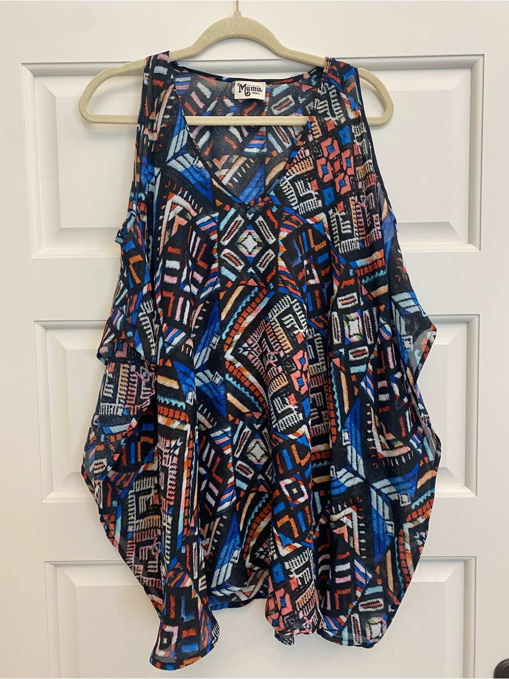 Show Me Your MuMu Black Blue & Coral Geometric Cold-Shoulder Tank